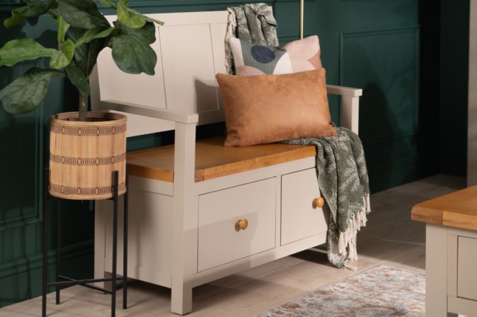 DR02866 Caravel Light Grey Oak 2 Drawers Bench_0002
