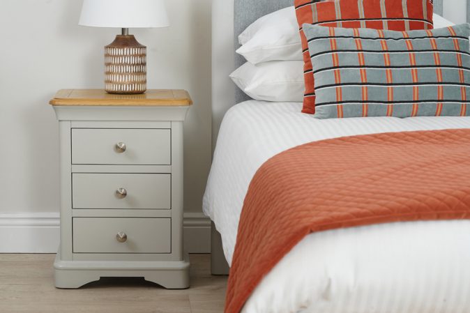 Brighton Light Grey Oak 3 Drawers Bedside Table - Michael Murphy Home ...