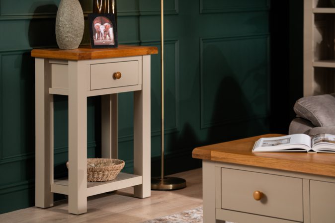 DR02543 Caravel Light Grey Oak 1 Drawer Console Table_0001