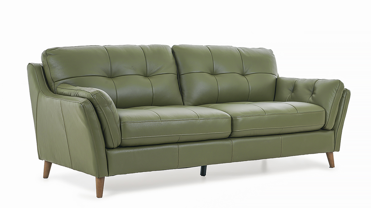 Green Leather 3 Seater Sofa