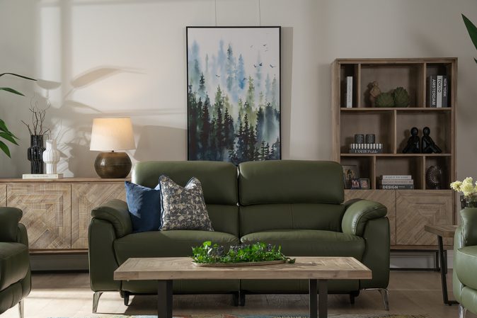 Green Leather 3 Seater Electric Recliner