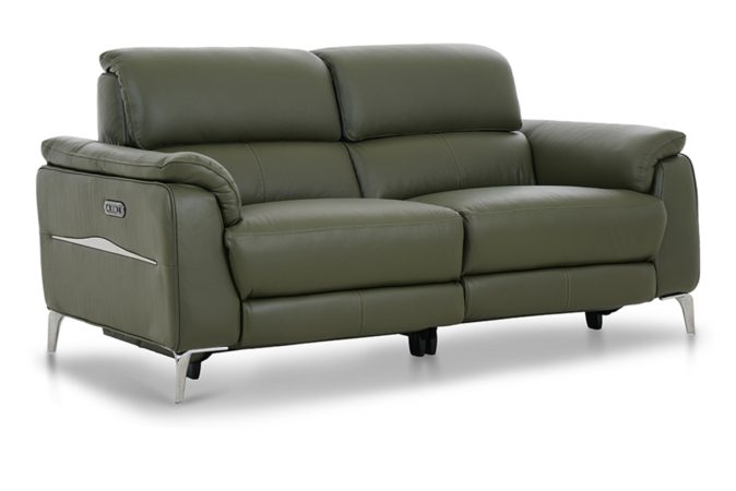 Taylor Green Leather 3 Seater Electric Recliner with Head Tilt